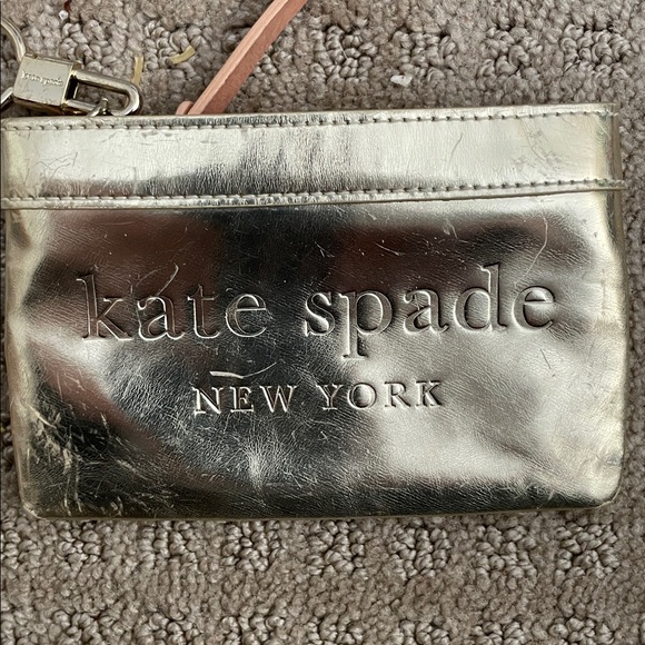 Kate Spade Metallic Gold Coin /Card holder With Keyring Has Scratches outside - Picture 2 of 7